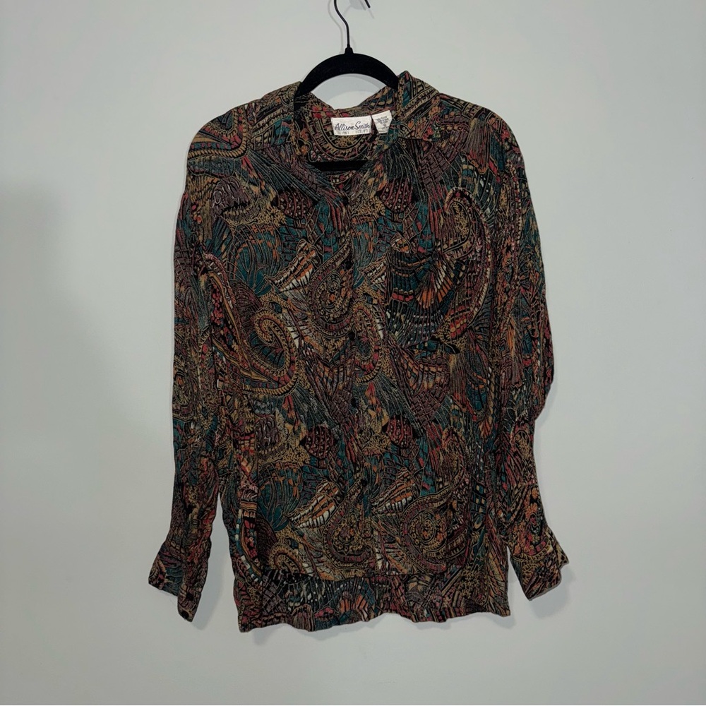 Vintage‎ 90s Allison Smith Women's Paisley Print Long Sleeve Button Up Shirt M